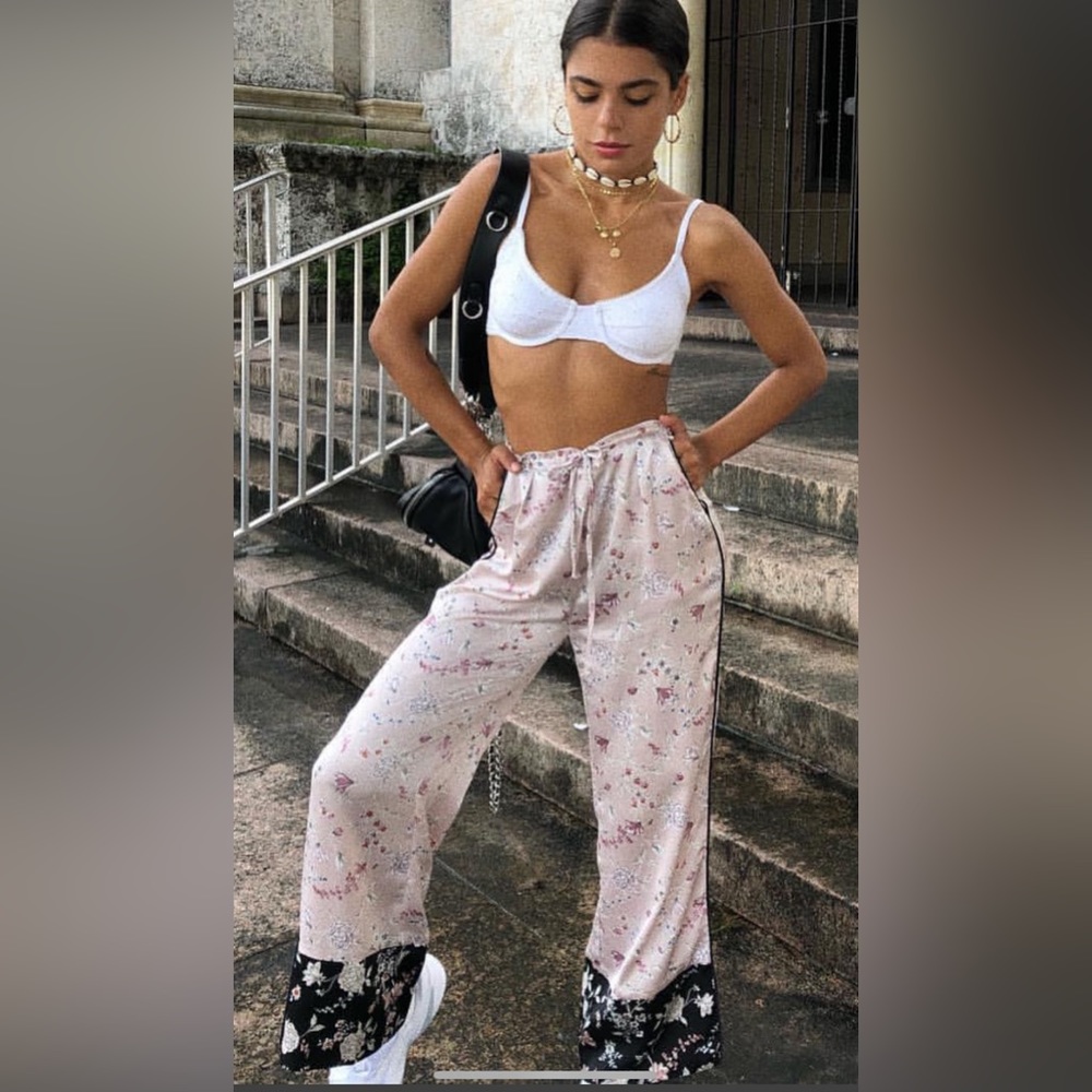 Silk high waisted wide leg pants